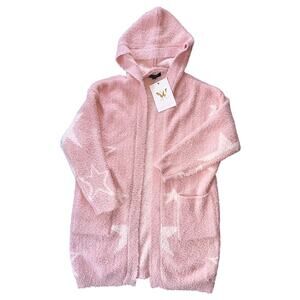 White Mark Women's Long Sleeve Star Hooded Fleece Cardigan L/XL